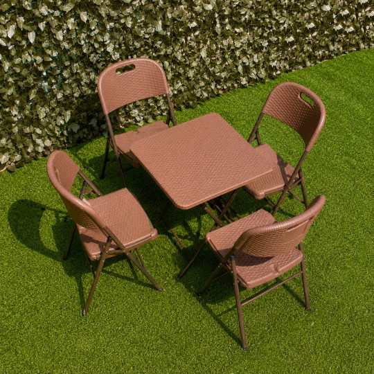 SET DE MESA CUADRADA 60X60 CM IMITACIÓN RATÁN Y SILLAS PLEGABLES IMITACIÓN RATÁN - 1 MESA + 4 SILLAS