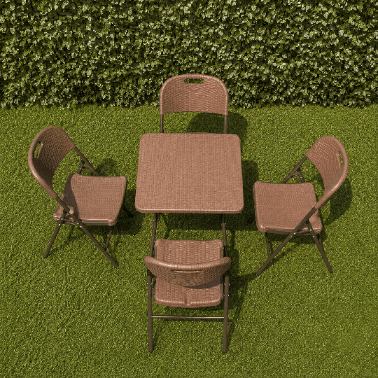 SET DE MESA CUADRADA 60X60 CM IMITACIÓN RATÁN Y SILLAS PLEGABLES IMITACIÓN RATÁN - 1 MESA + 4 SILLAS