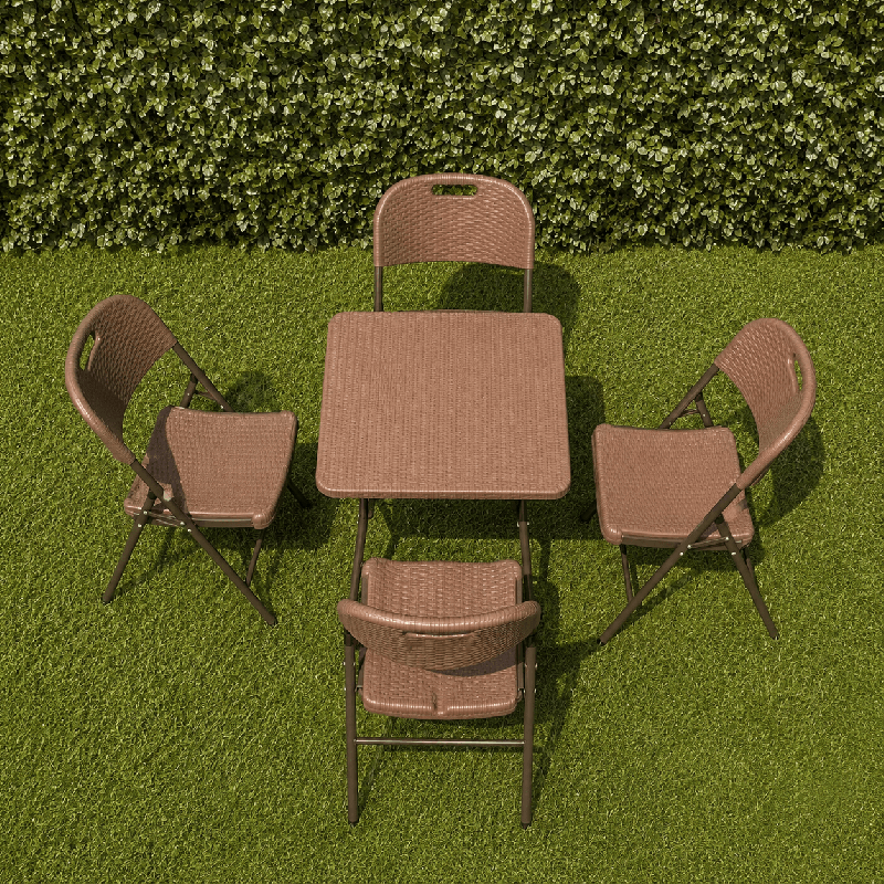 SET DE MESA CUADRADA 60X60 CM IMITACIÓN RATÁN Y SILLAS PLEGABLES IMITACIÓN RATÁN - 1 MESA + 4 SILLAS