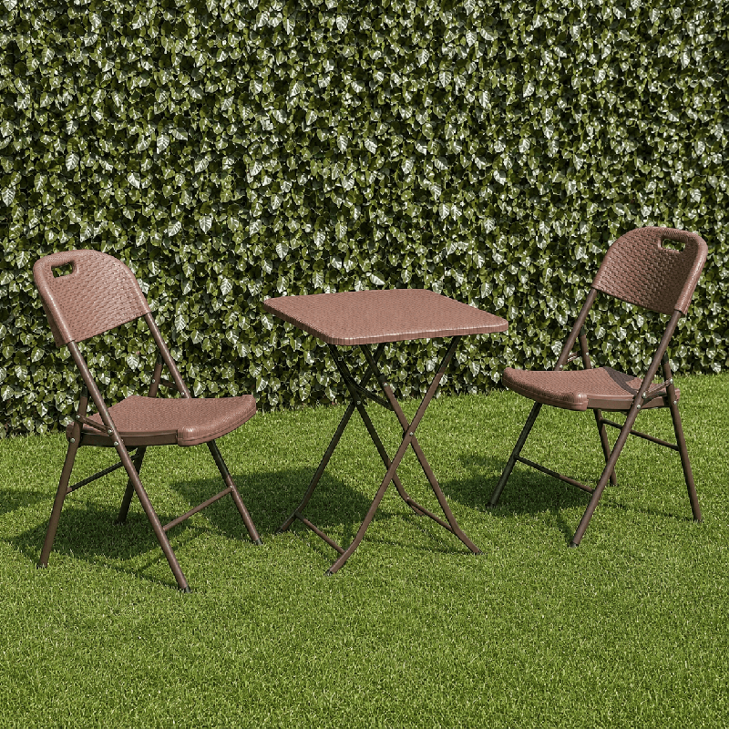 SET DE MESA CUADRADA 60X60 CM IMITACIÓN RATÁN Y SILLAS PLEGABLES IMITACIÓN RATÁN - 1 MESA + 4 SILLAS